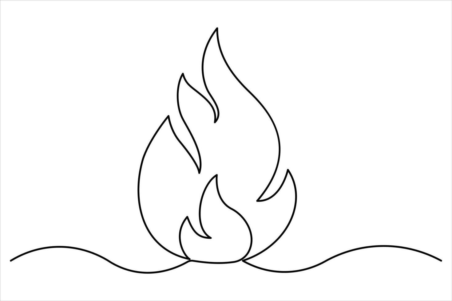 Continuous one line fire flame. Bonfire concept single line outline art illustration vector