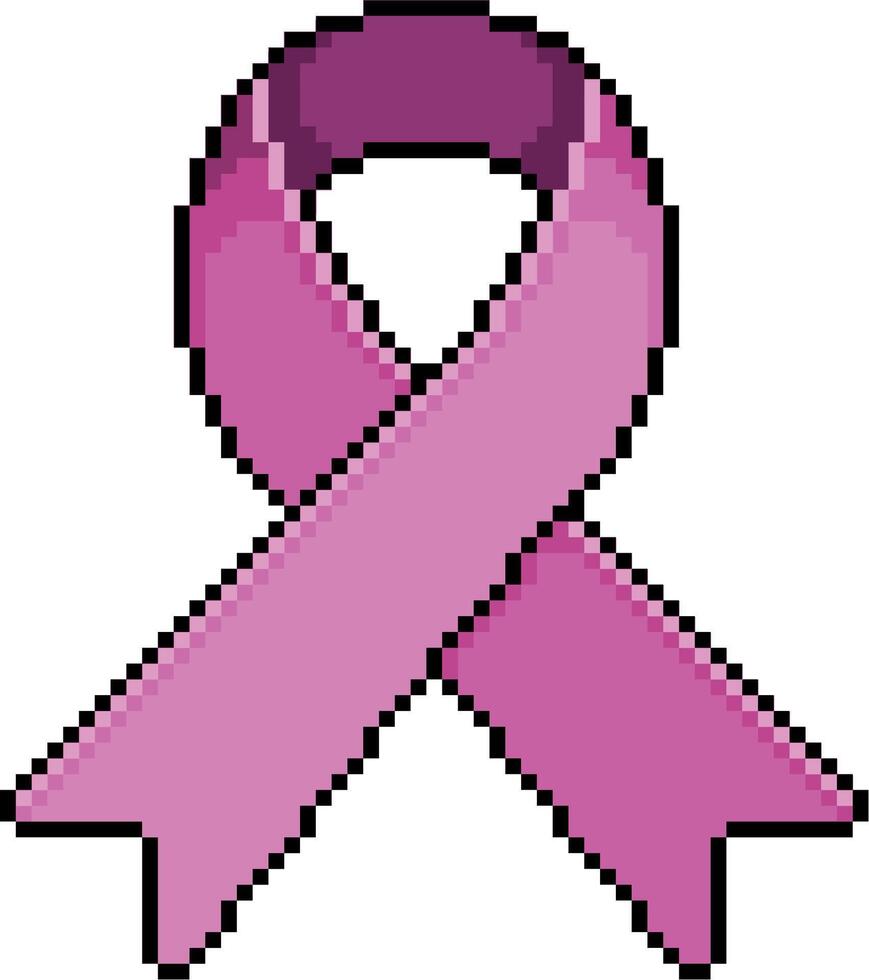 Pixel art of a pink awareness ribbon symbolizing support for breast cancer research and advocacy in 8-bit style vector