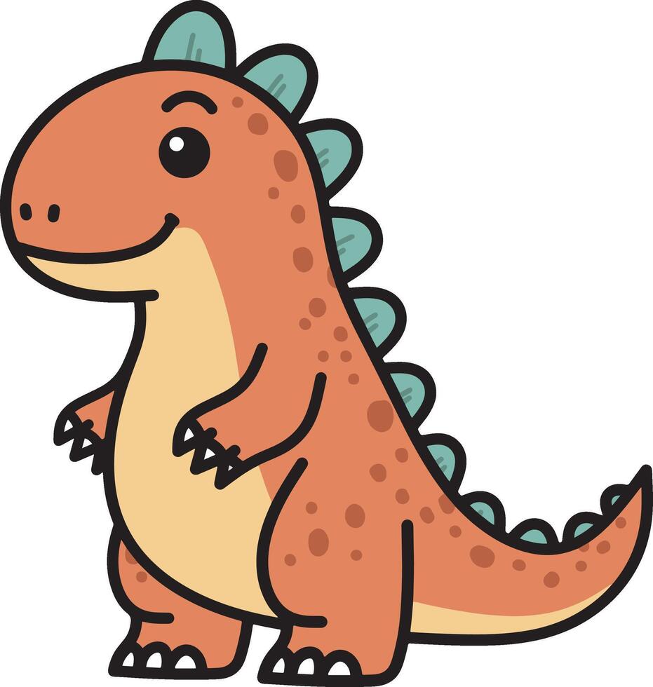 Happy cute orange dinosaur character vector