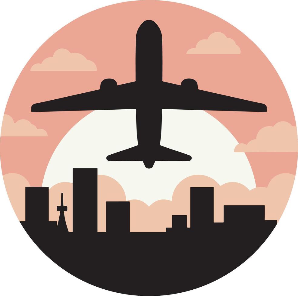 Airplane Silhouette flying over the city design vector