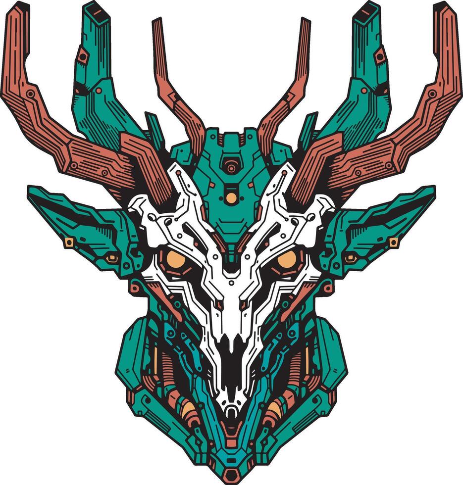 Mecha skull deer illustration detailed vector