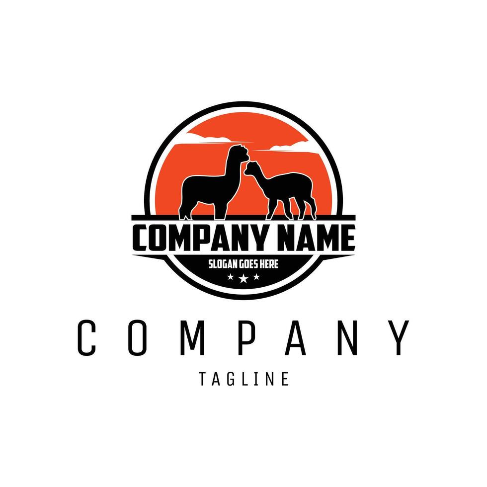 logo of two alpacas silhouette. isolated white background amazing twilight view. best for logo, badge, emblem, icon, sticker design. available in eps 10 vector