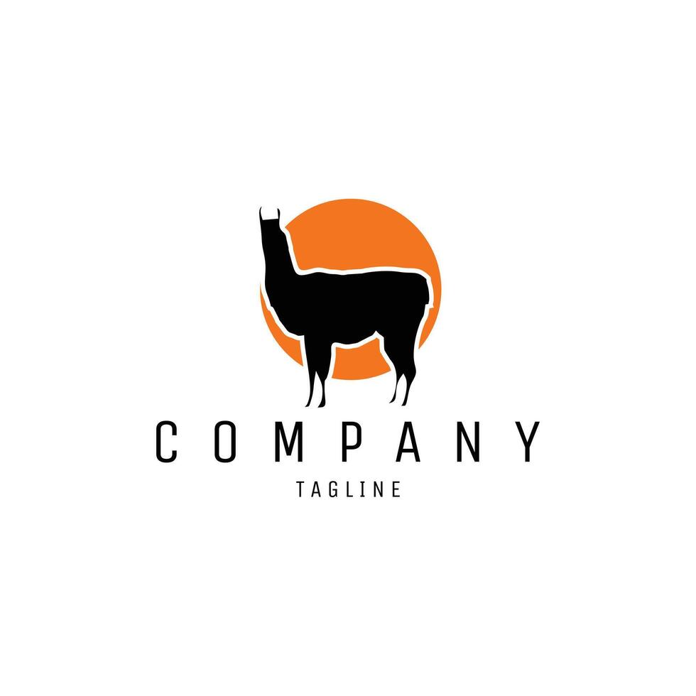 illustration of the animal alpaca silhouette. isolated white background shown from the side with a unique orange box. best for logo, badge, emblem, icon, sticker design. available in eps 10 vector