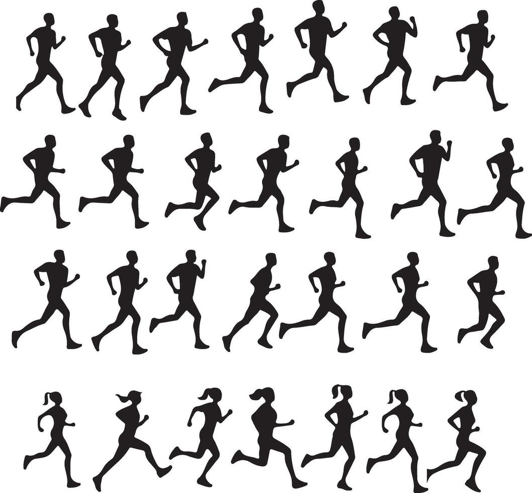 Collection of running silhouettes for exercise and training themes vector