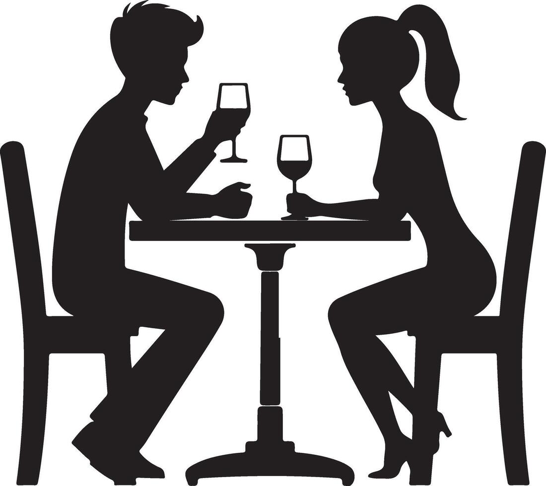 Silhouette Couple Dining Romance Date Night Table vector