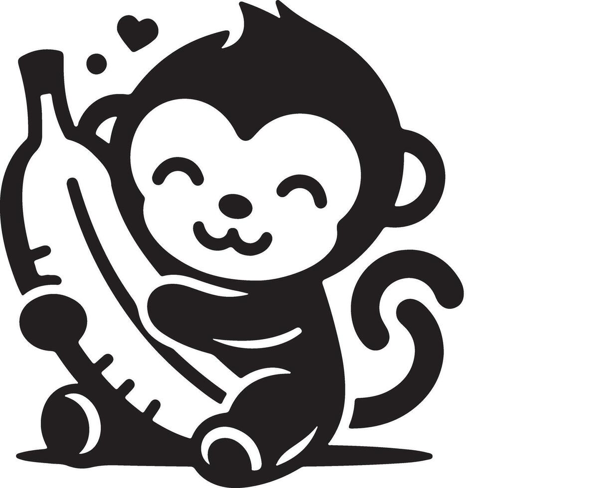 Cute Cartoon Monkey Holding Banana With Love vector