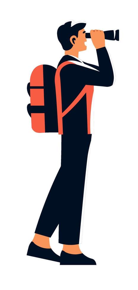 Man with binoculars hiking vector