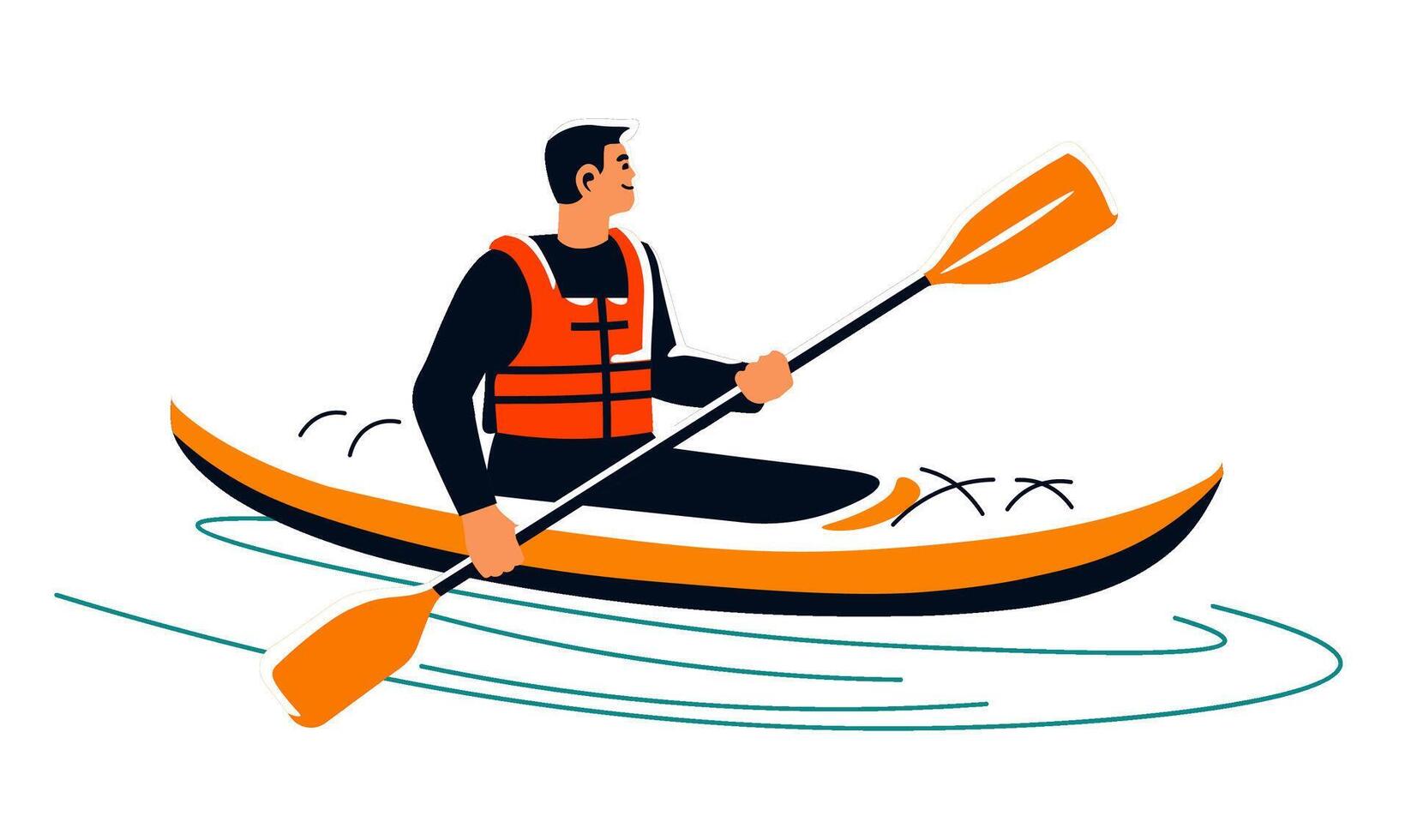 Man Paddling In Kayak Alone vector