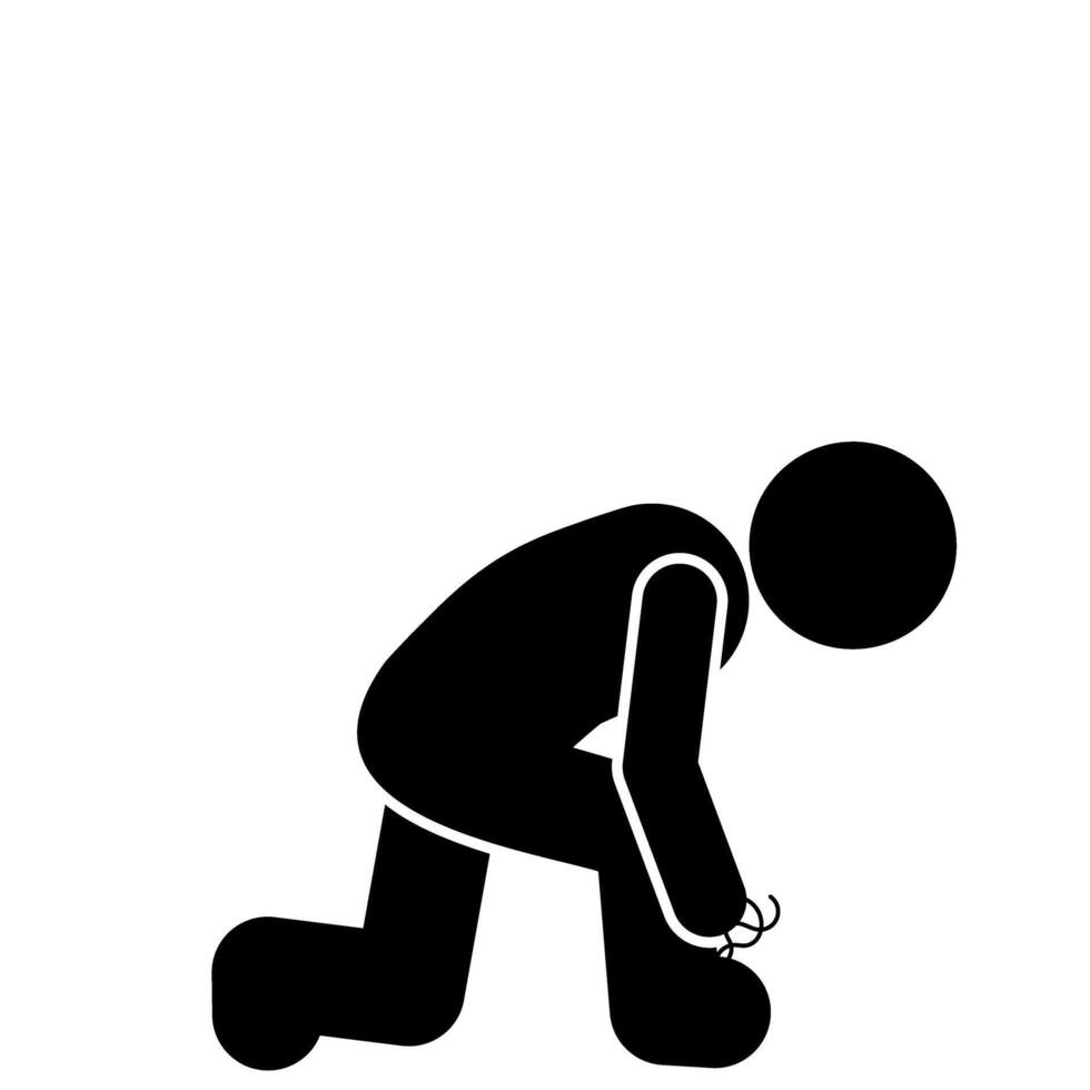 stick figure illustration of tying shoes vector
