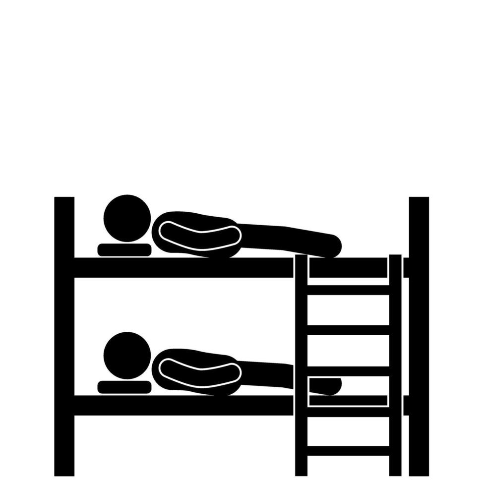 stick figure illustration of sleeping on a bunk bed vector