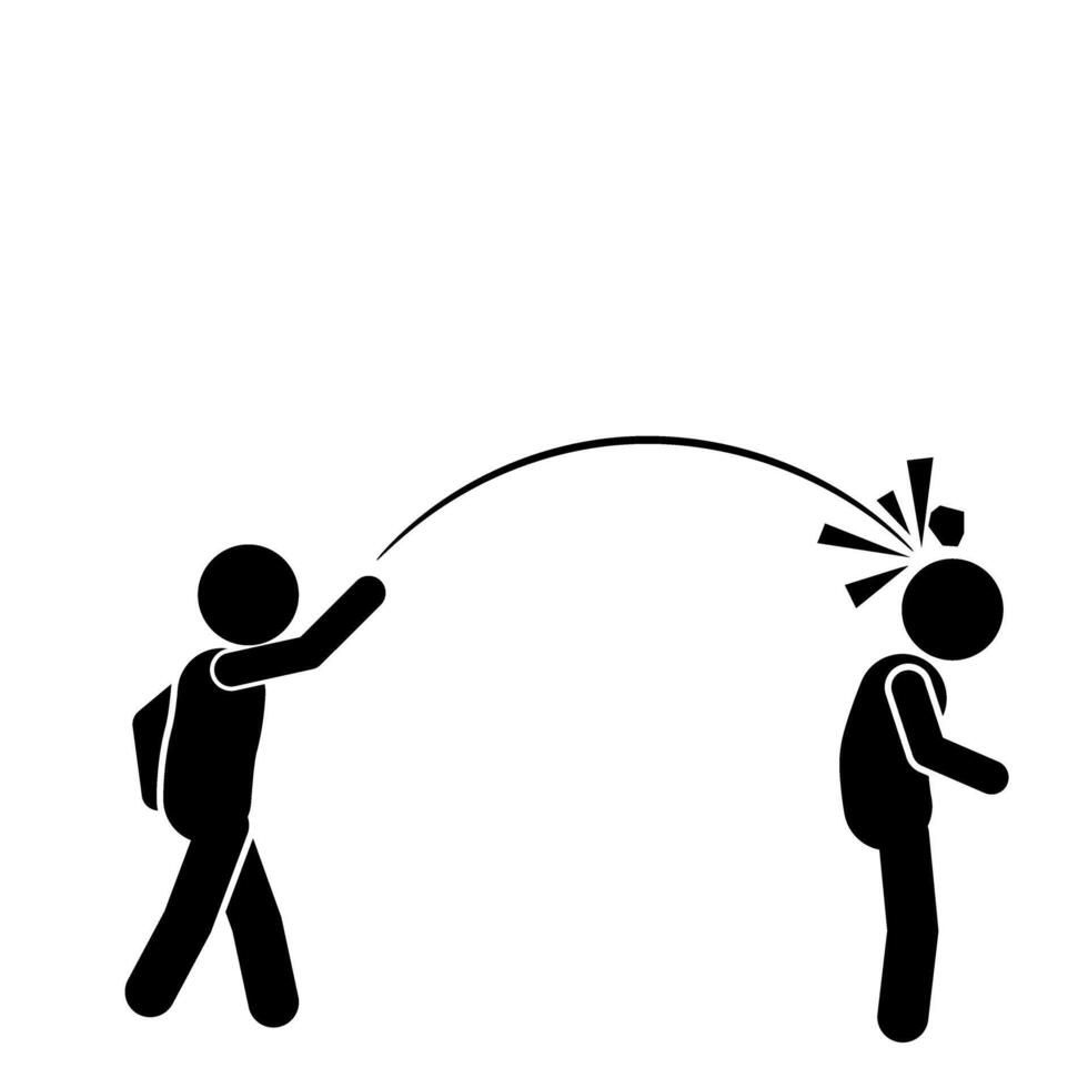 stick figure flat character illustration throwing a rock at the head vector