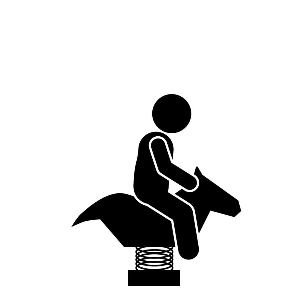 stick figure illustration of a child riding a rocking horse vector