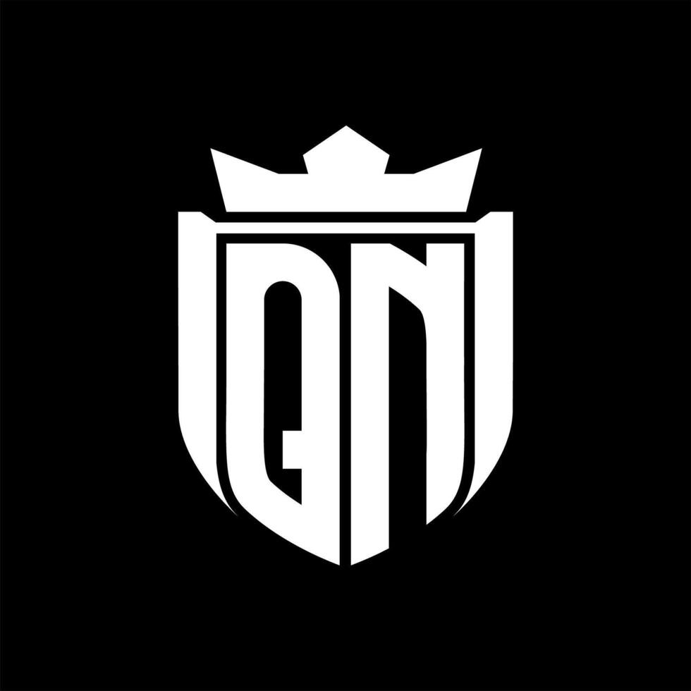 QN Letter logo shield shape inside shield badge crown on black background template design vector