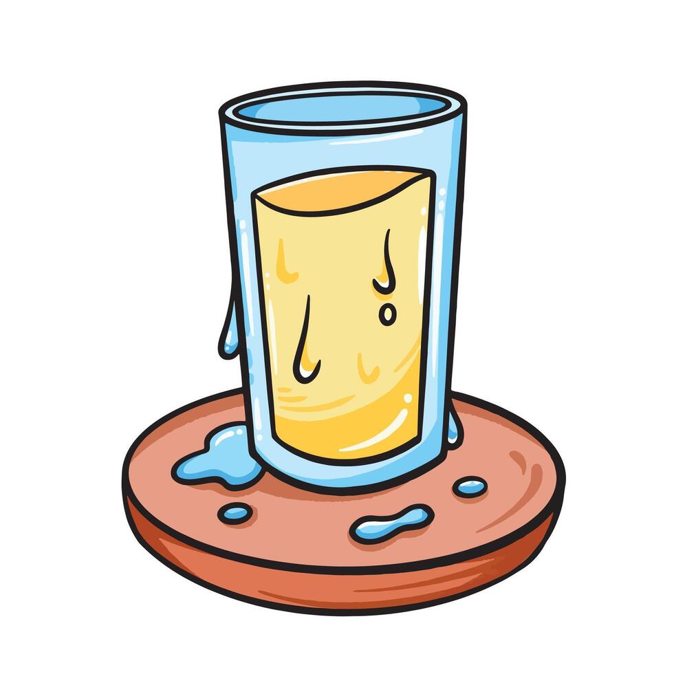 Brown coaster for cold drink colorful outlined illustration isolated on square white background. Simple flat cartoon art styled drawing. vector