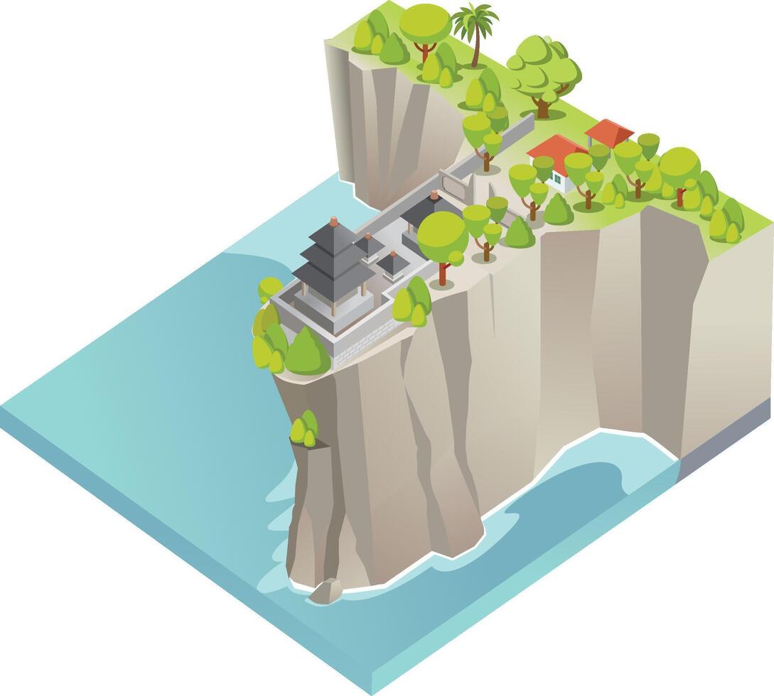 isometric illustration of Uluwatu temple in Bali vector
