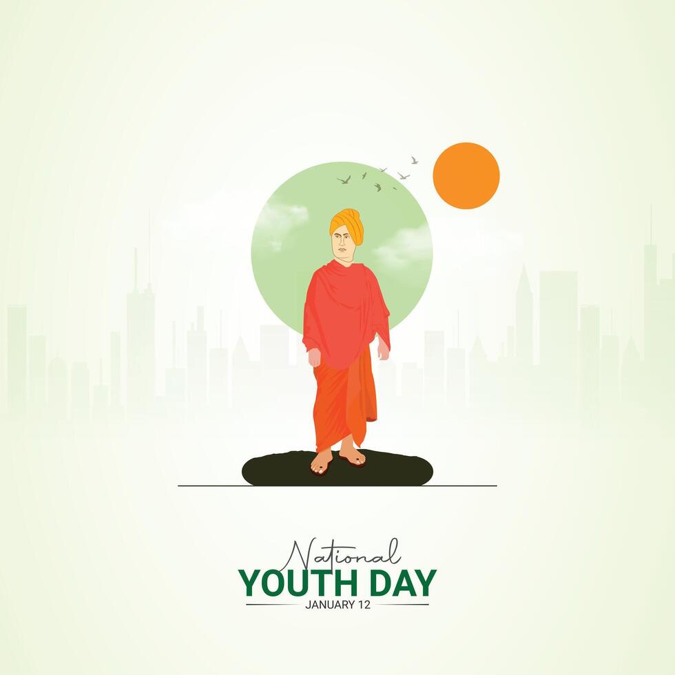 Illustration of Swami Vivekananda, 12th January a National Youth Day vector