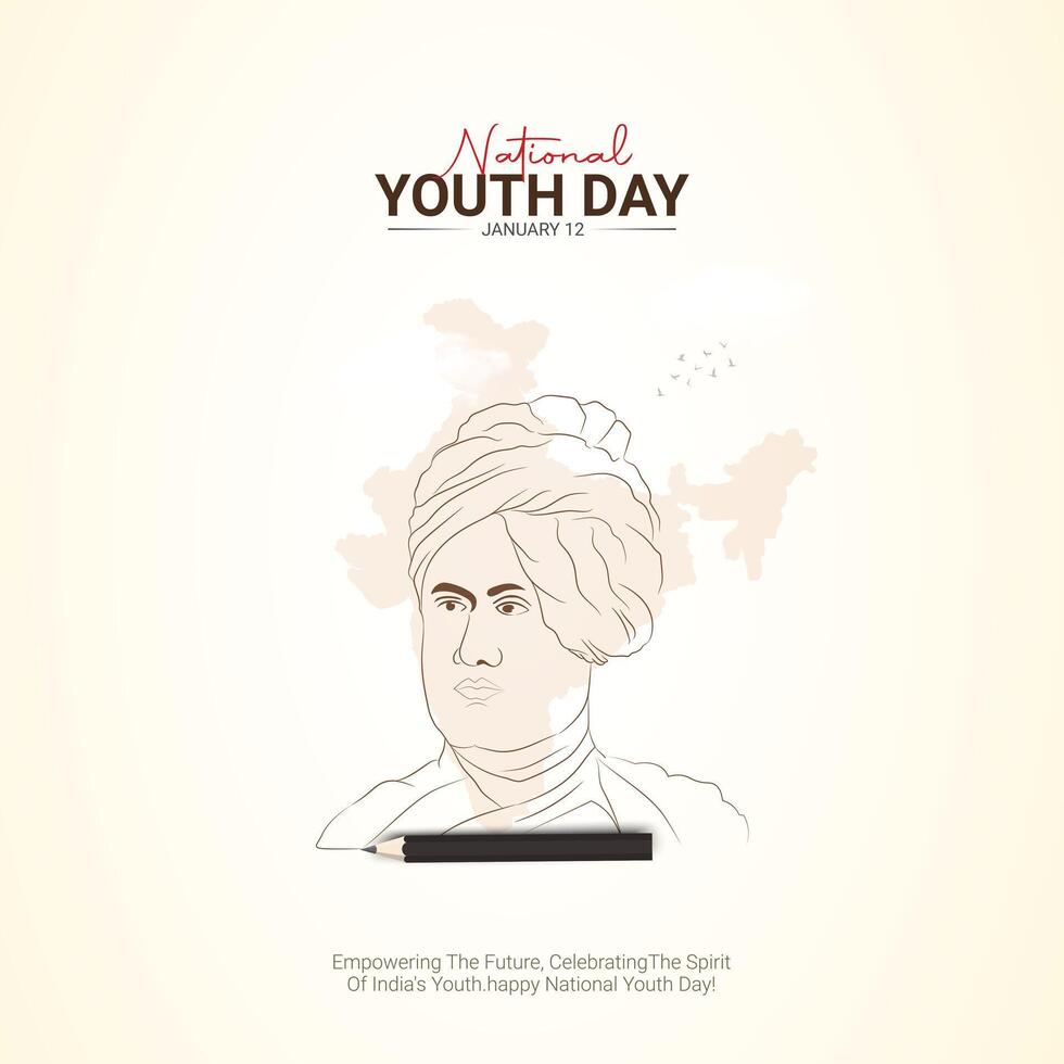 illustration of National Youth Day with Swami Vivekananda vector