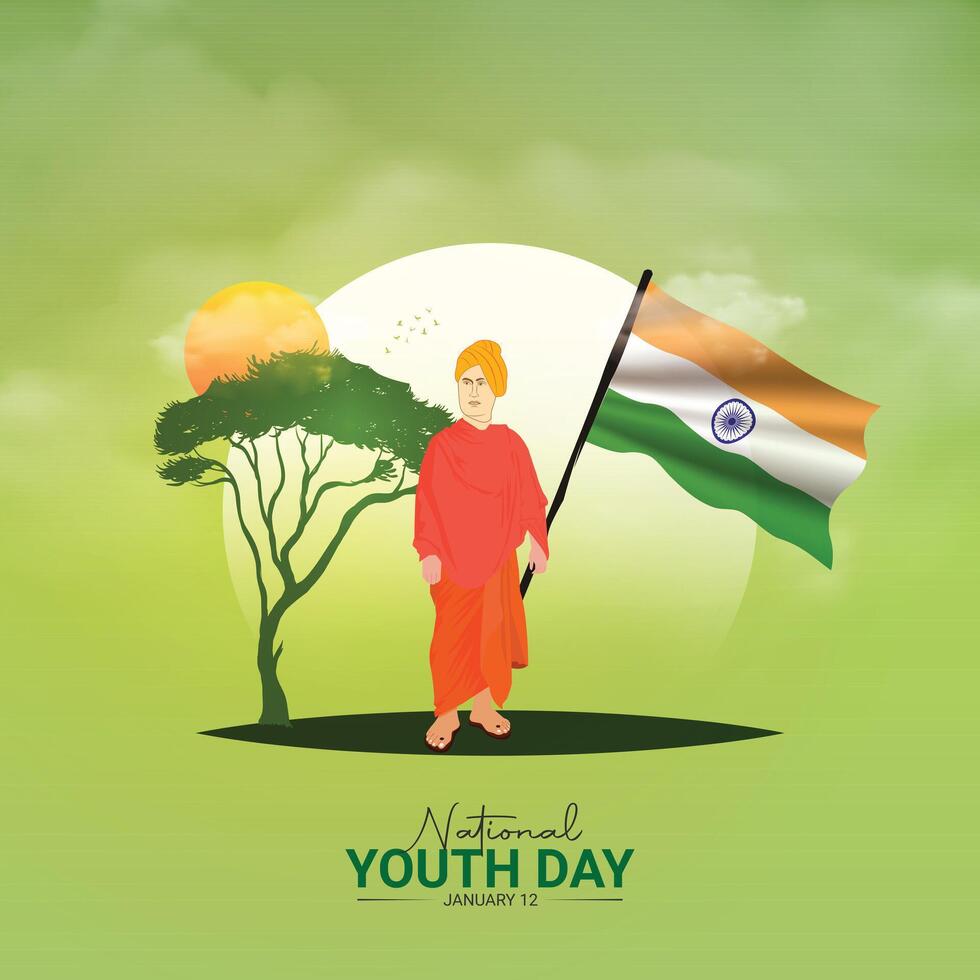National Youth Day creative concept. Swami Vivekananda Jayanti, 12th January vector