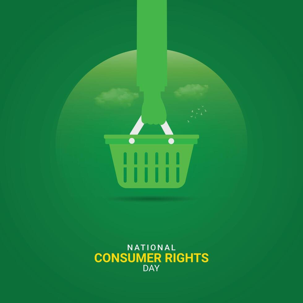 world consumer rights day background with hand holding shopping bag vector