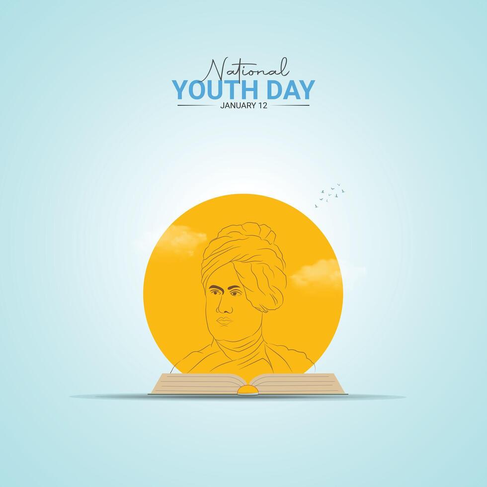 National Youth Day of India, Template for background, banner, card, poster with text inscription. vector