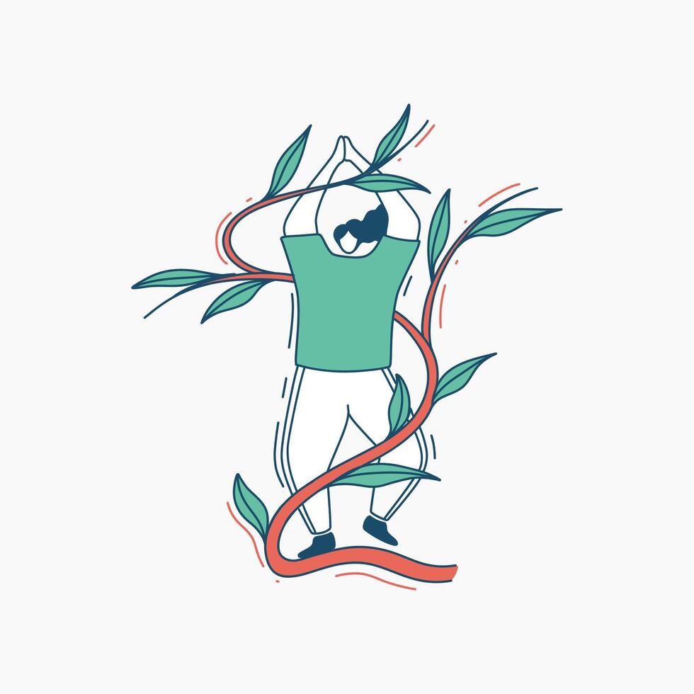 Man in Green Shirt Surrounded by Vine with Leaves vector