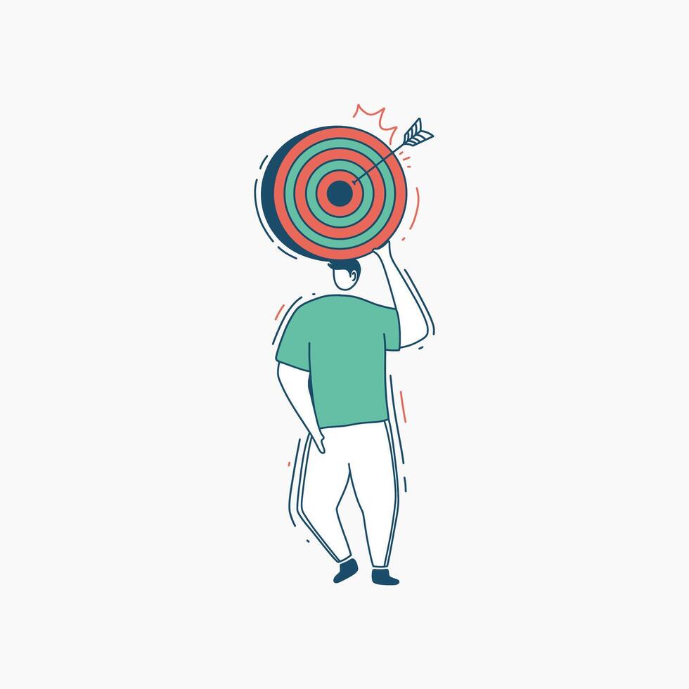 Person Carrying Bullseye Target With Arrow Through Center vector