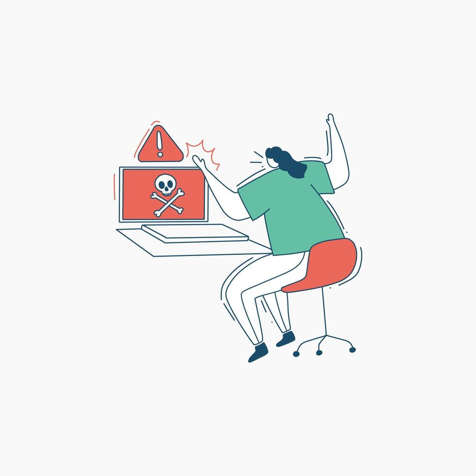Person Shocked by Virus Warning on Laptop vector