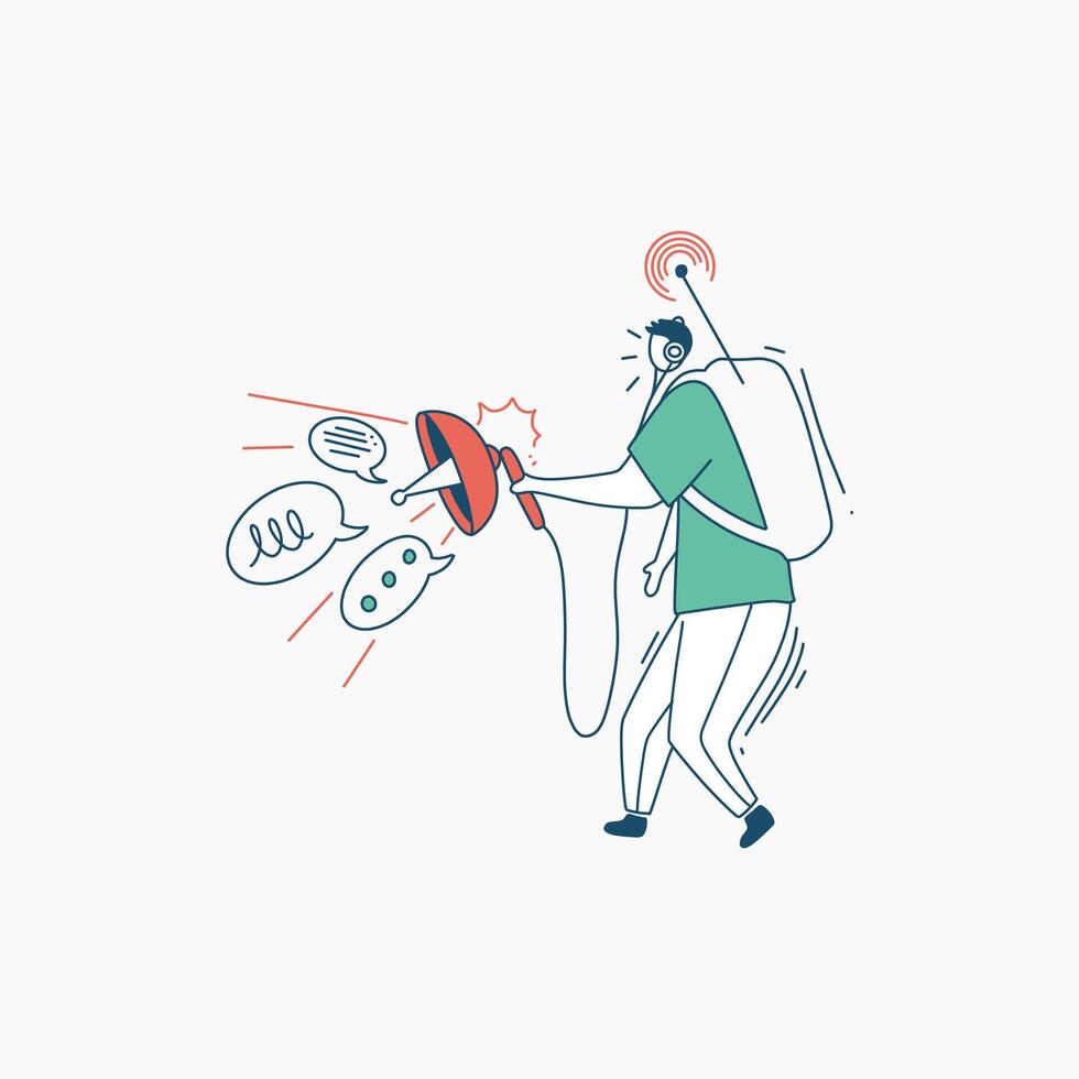 A Person Holding a Megaphone With Speech Bubbles Coming Out vector