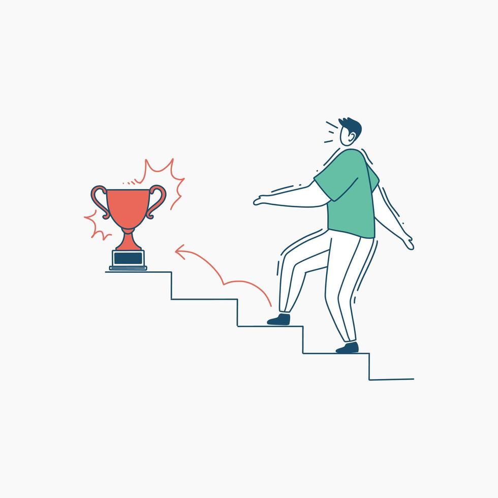 Man Slipping on Stairs Reaching for a Trophy vector