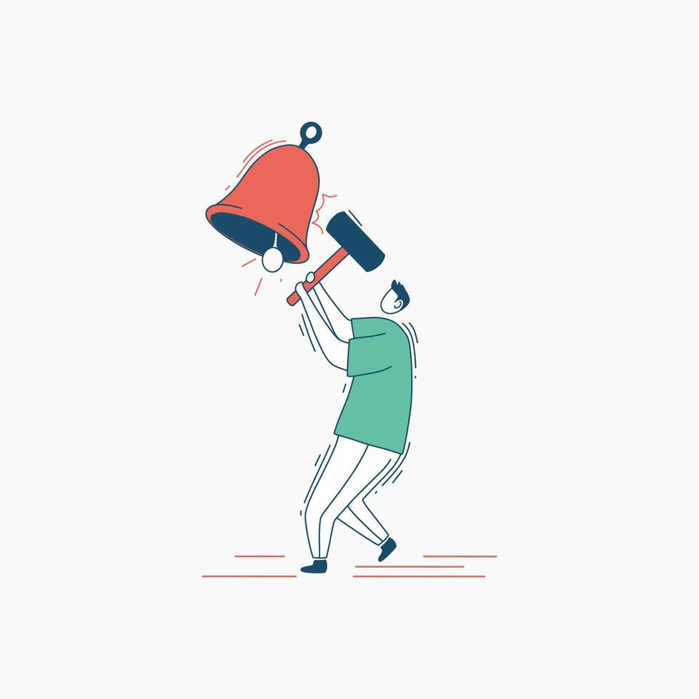A Person Striking a Bell with a Hammer vector