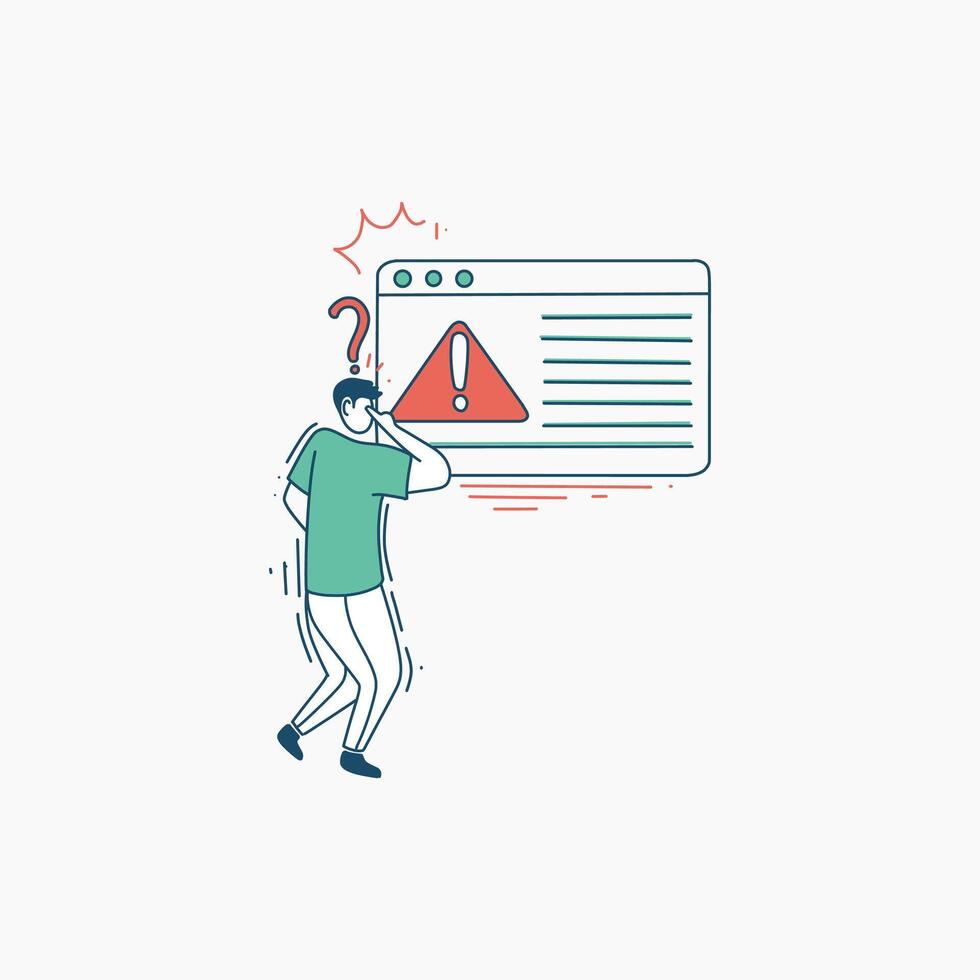 Confused Man Staring at Website Error Message vector