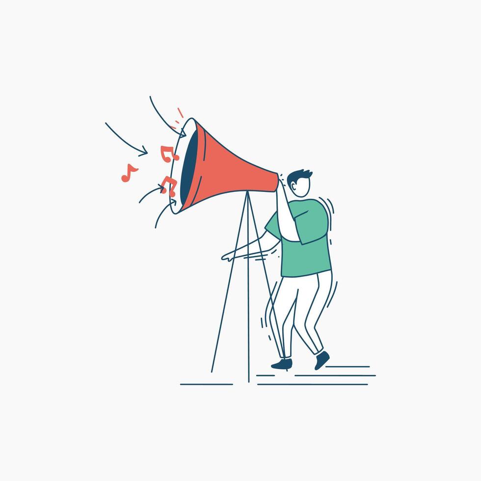 A Person Holding a Megaphone with Music Notes Coming Out vector