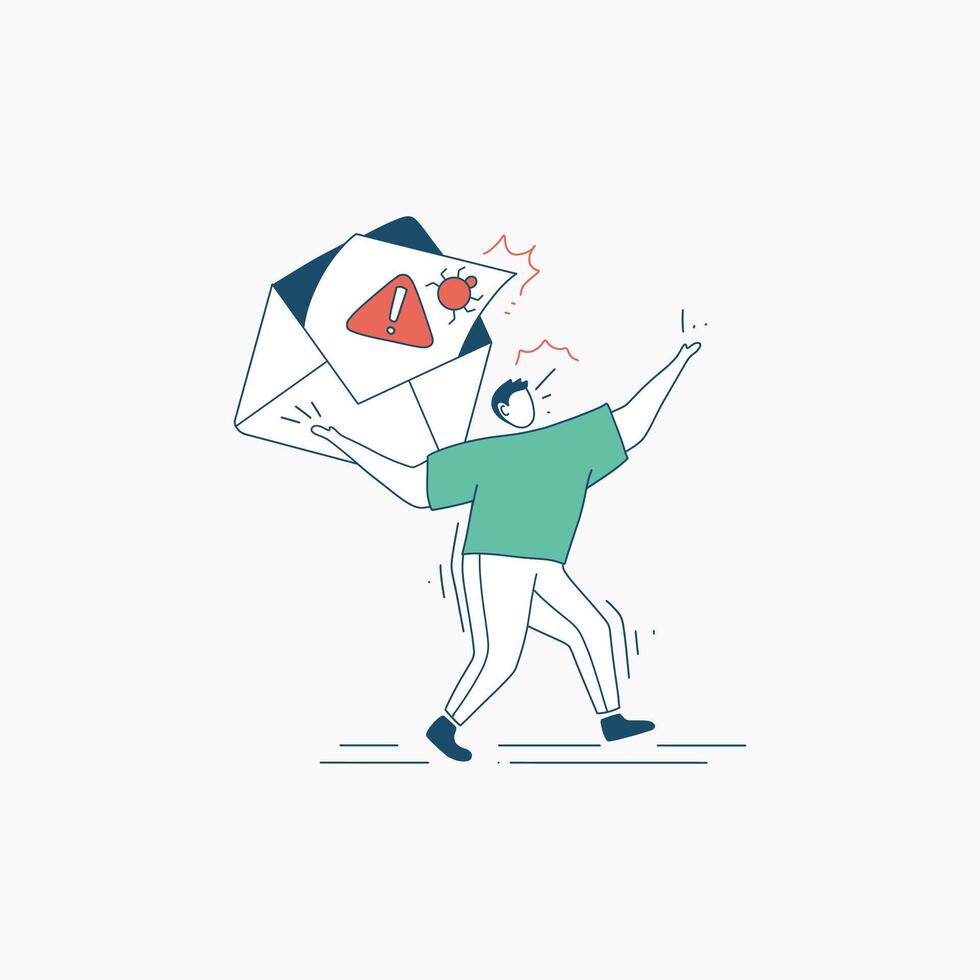 Man Running Away from a Virus-Infected Email vector