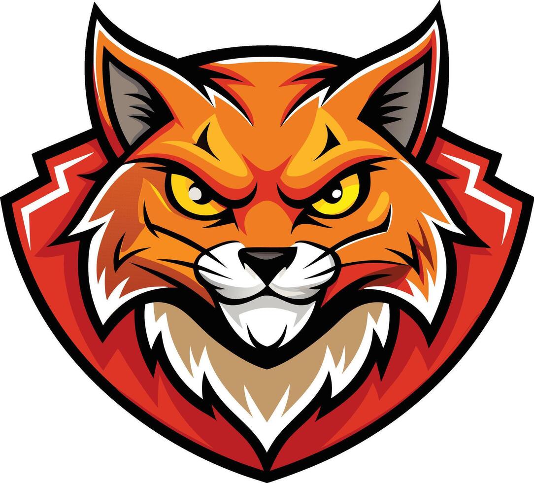 an angry red fox mascot head on a shield vector
