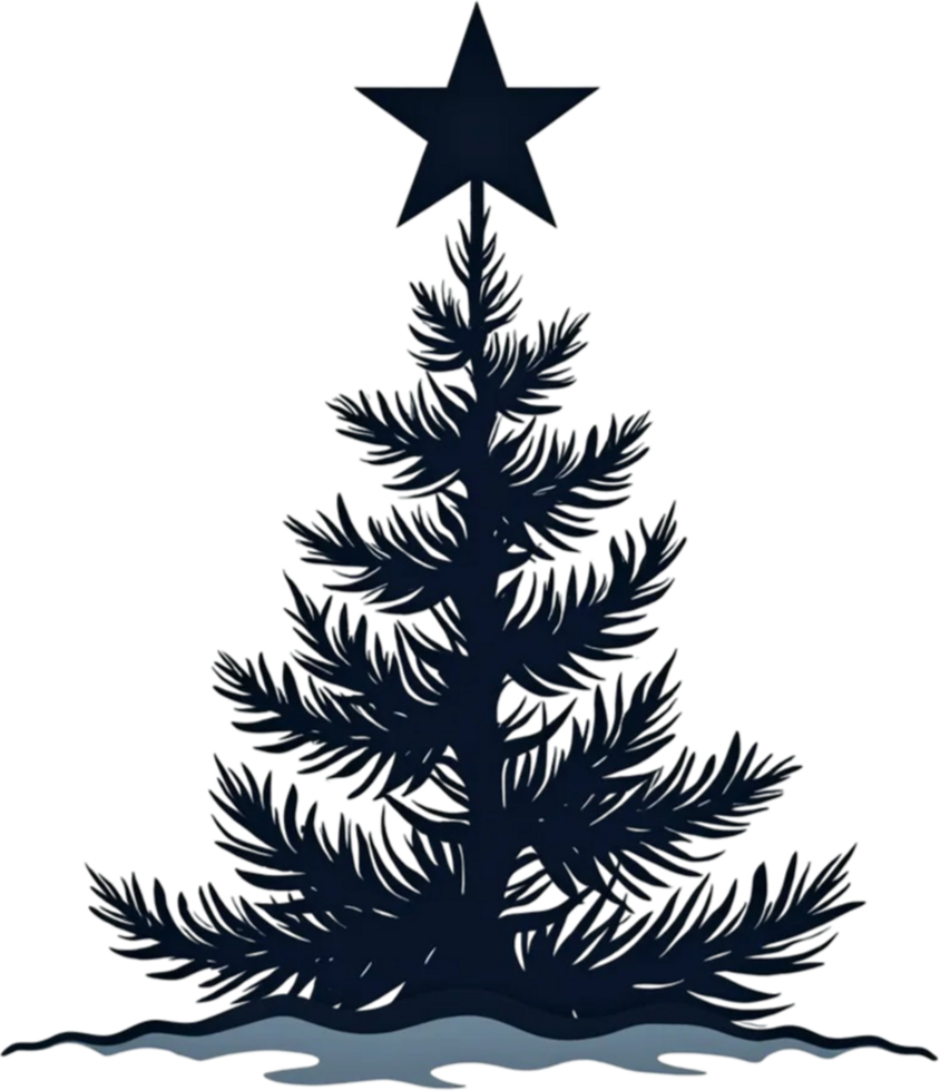 Silhouette of Christmas Tree with Star Topper Illustration png