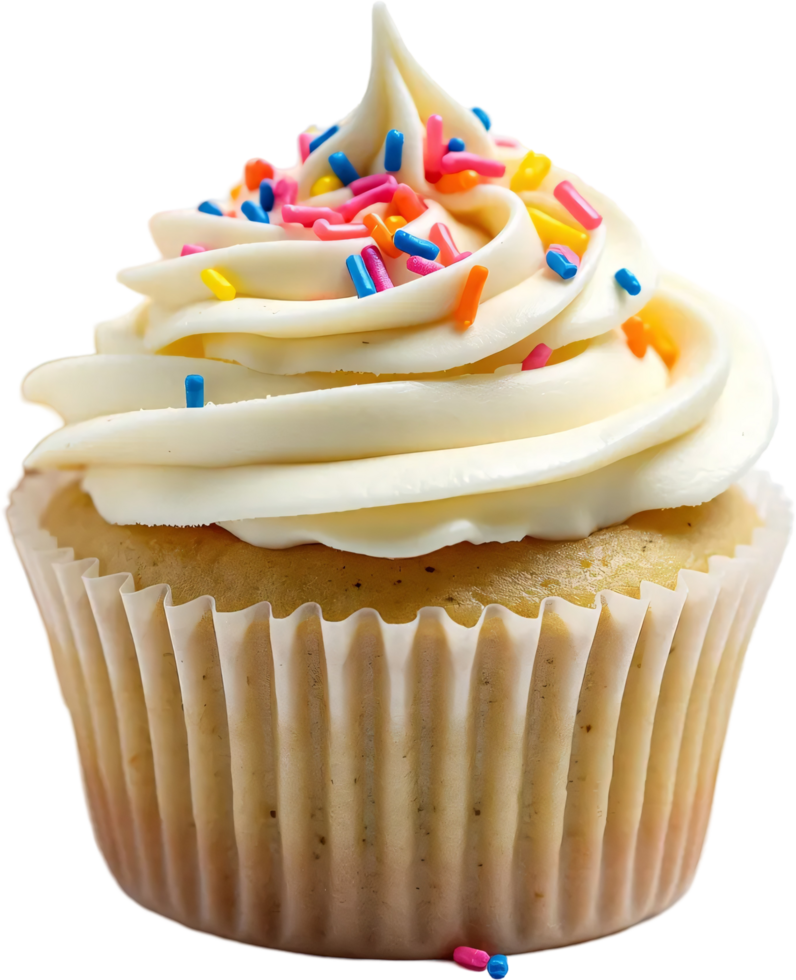 Delicious Muffin Topped with Cream and Colorful Sprinkles for Tempting Treat Imagery png