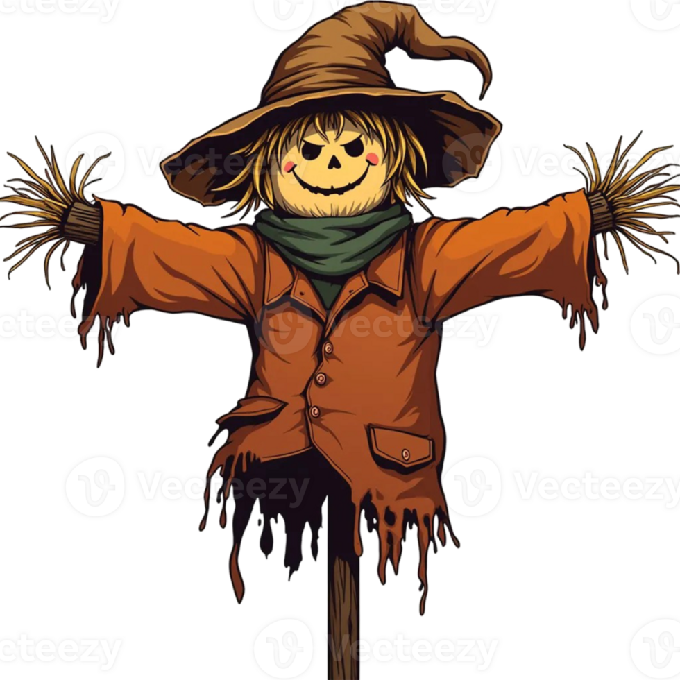 Spooky Scarecrow Illustration for Halloween Decor png
