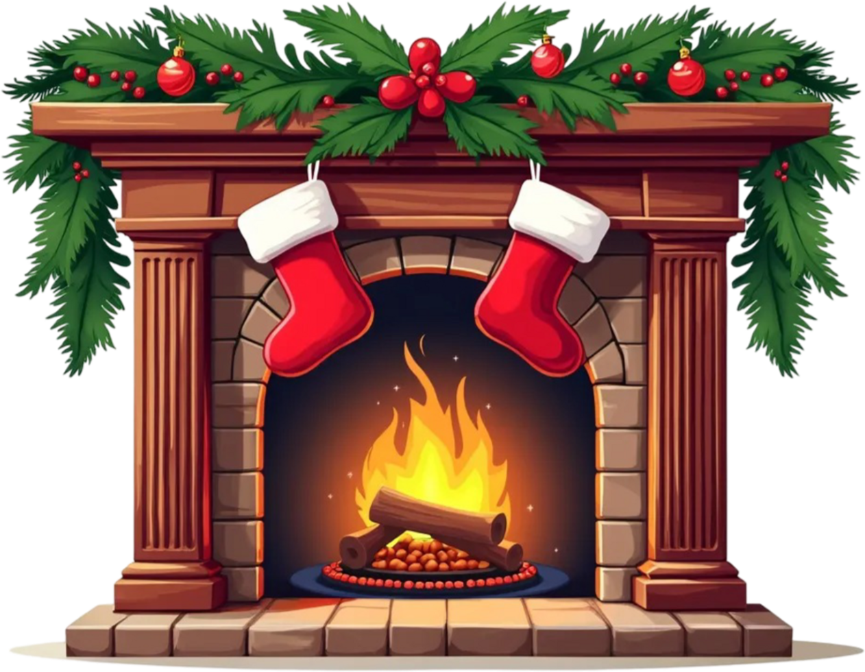 Christmas Fireplace with Stockings png