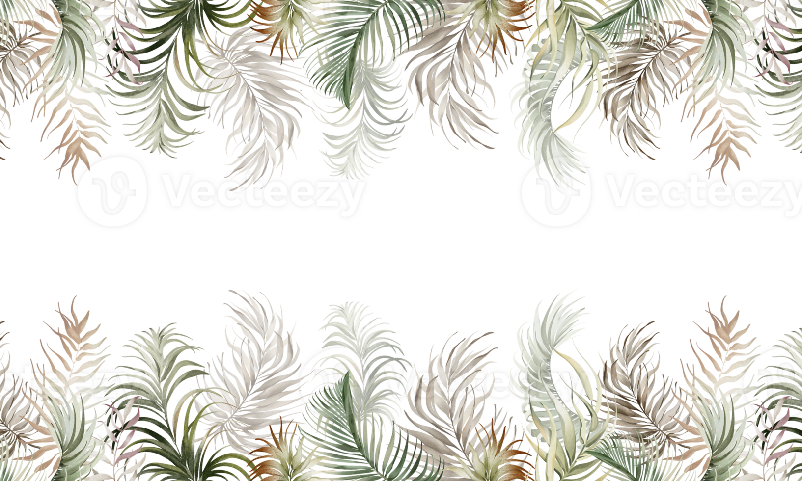 Watercolor border with palm green leaves a isolated background. Hand-drawn of botanical tropical background on for greeting cards or invitations. Luxurious nature border for invitation Wedding cards. png