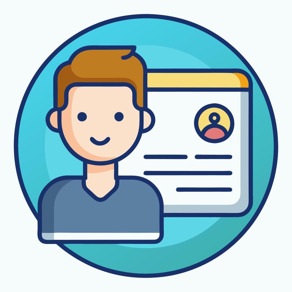 Personal info data icon illustration isolated, flat cartoon style of user or profile card details symbol, my account pictogram idea, identity document with person photo and text clipart vector