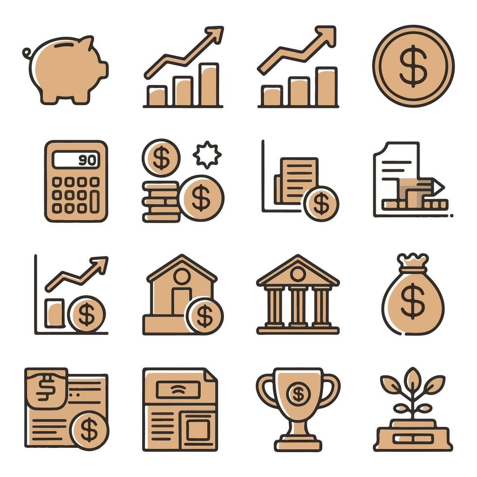 A set of icons that include money, business, and money vector