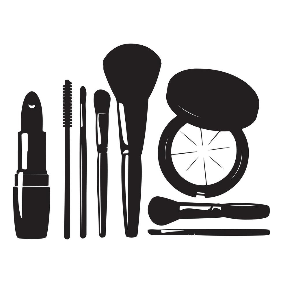 Makeup brushes and makeup products on a white background vector
