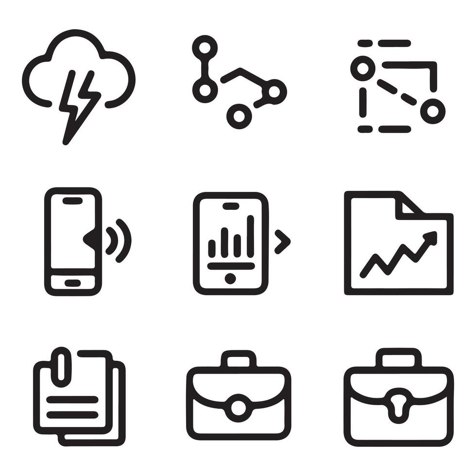 A set of icons that include a phone, laptop, and other items vector