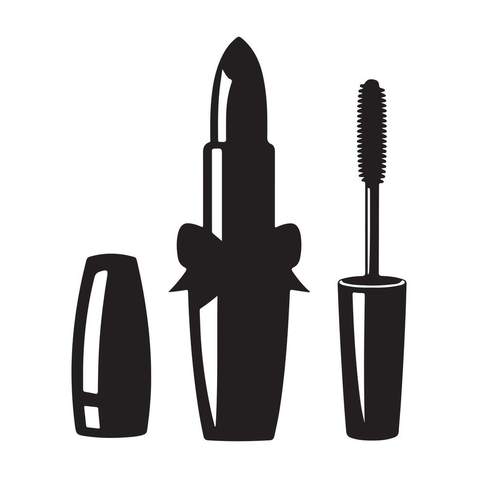 Black and white illustration of mascara and mascara brush vector