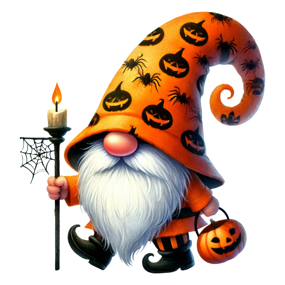 Halloween Gnome with Pumpkin Hat and Jack-o-lantern png