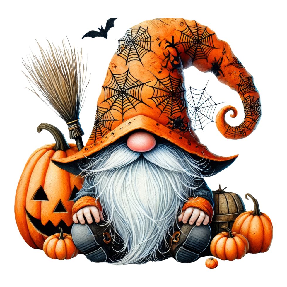 Halloween Gnome with Pumpkins and Broom png