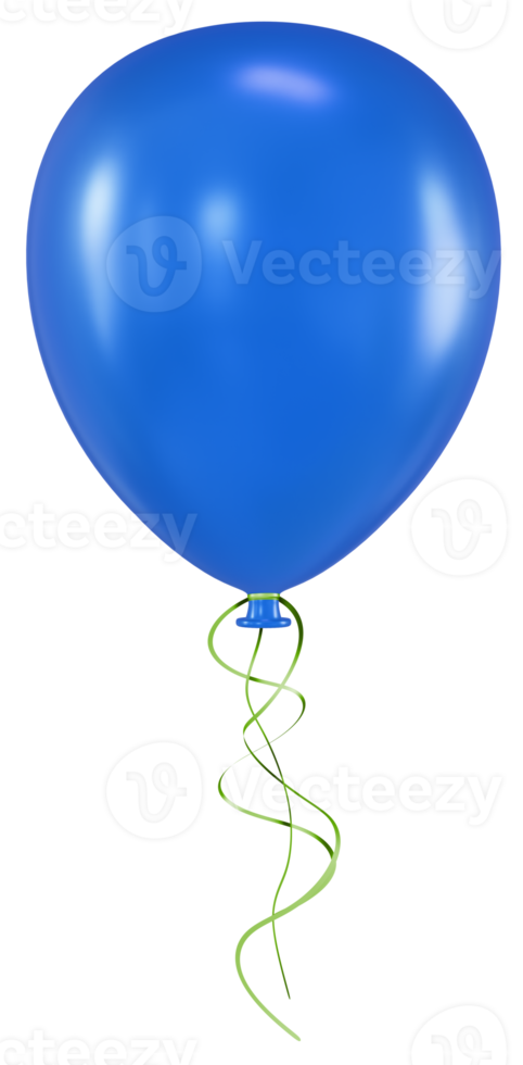 Blue balloon with green ribbon. Isolated on transparent background png