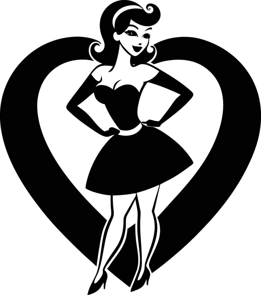Charming female silhouette in a playful dating pose with love vector