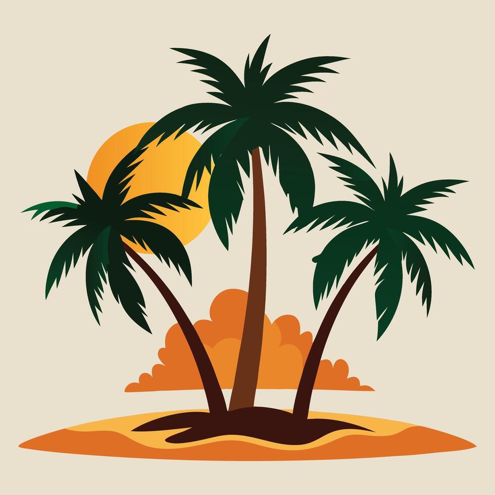 Tropical beach sunset illustration vector