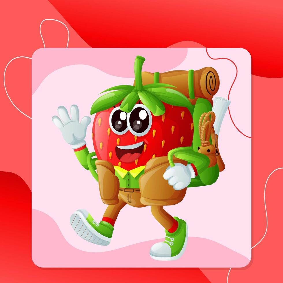 Cute strawberry character on vacation vector